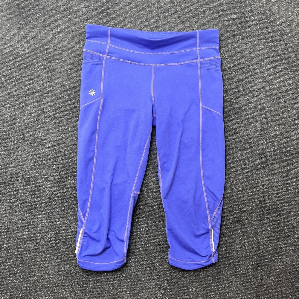Athleta Leggings Womens Small Blue Capri Pockets Mesh Panel Running Yoga Gym